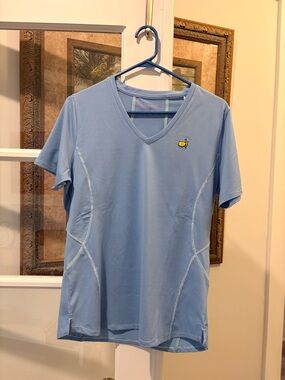 Magnolia Lane Tech V-Neck T-Shirt in Blue Stripe Masters Official size M NWT!